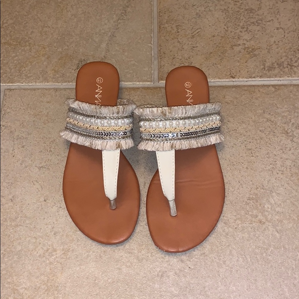 Beige, Fringe, beaded and Mexican inspired Sandals